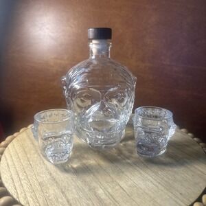 Monkey Head Glass Bottle Decanter w/ 2 Shot Glasses
